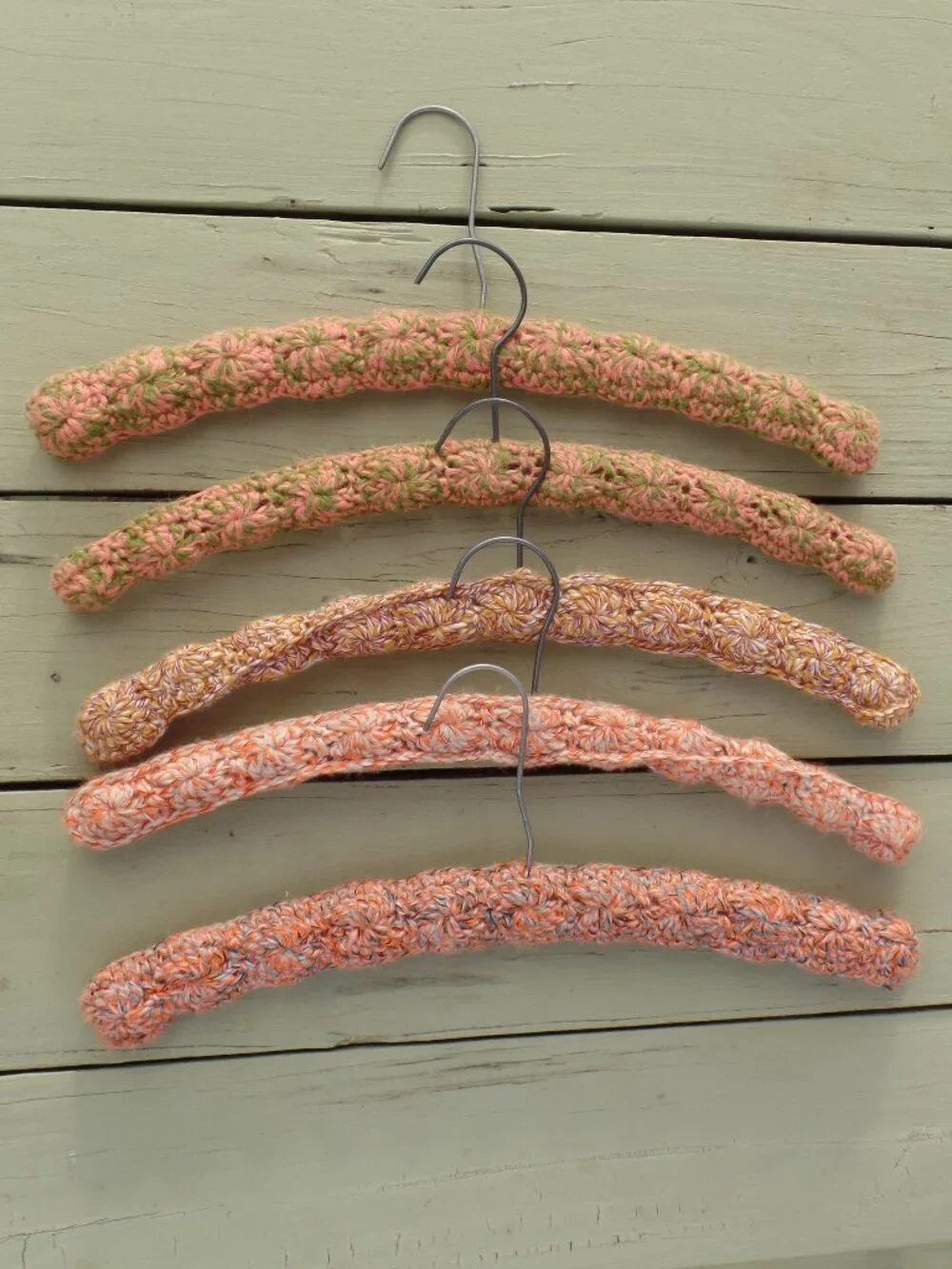 Vintage Hand Crocheted Hangers SET of 5 PEACHES